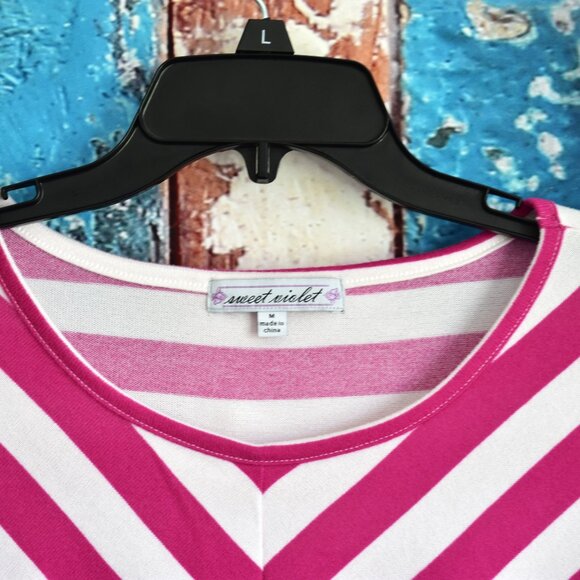 Women's Sweet Violet Top Short Sleeve Striped MEDIUM Multicolor NEW - Picture 3 of 9